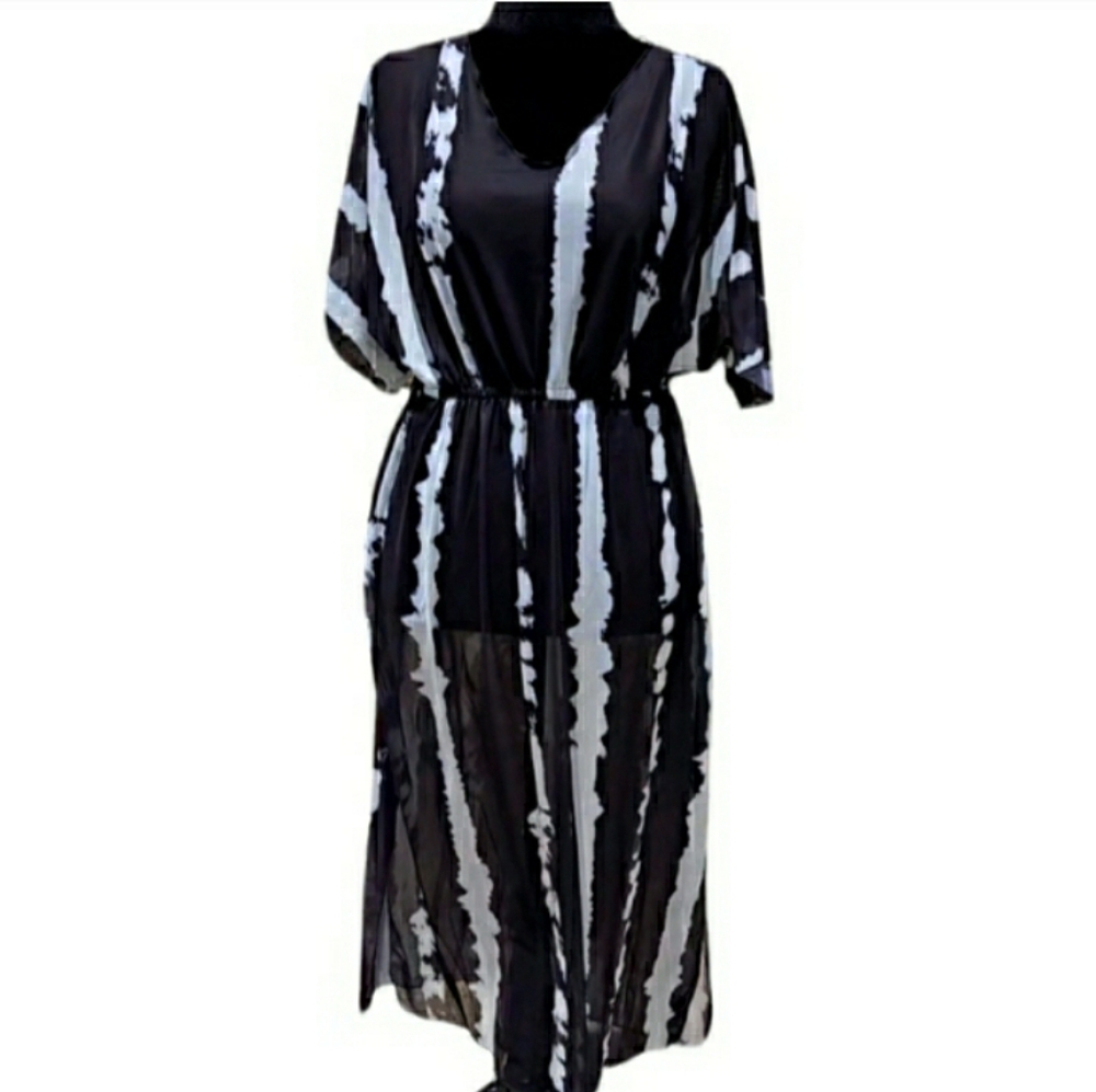 SwimsuitCover Up Dress Black White Stretch Flattering Pullover Swimsuit M 🌞 NEW - Picture 6 of 10
